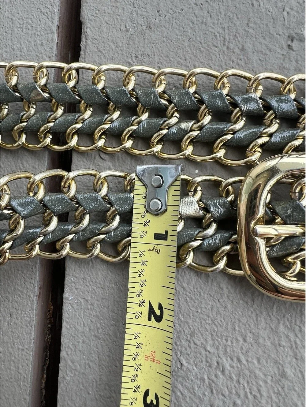 Retro Metallic Gold Green Woven Mesh Chain Belt Braided Crochet Size S/ M.